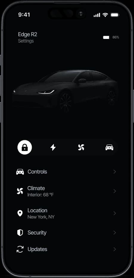 MotorMia app showing a vehicle build dashboard